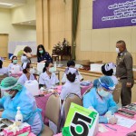 ปทุมธานี ผู้บังคับการตำรวจภูธรจังหวัดปทุมธานีตรวจเยี่ยมและให้กำลังใจเจ้าหน้าที่ตำรวจสังกัดตำรวจภูธรจังหวัดปทุมธานี เข้าฉีดวัคซีน เพื่อป้องกันเชื้อไวรัส covid-19 เข็มที่ 2